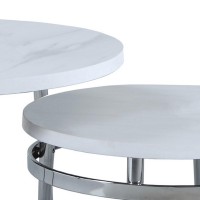 2 Piece Nesting Table with Round Faux Marble Top, White