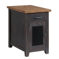 Chairside Table with 1 Drawer and 1 Wire Door, Black and Brown