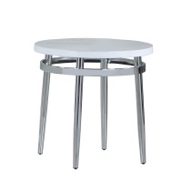 Round Faux Marble Top End Table with Metal Tubular Legs, White