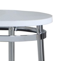 Round Faux Marble Top End Table with Metal Tubular Legs, White
