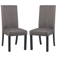 Dining Chair with Nailhead Trim and Fabric Seat, Set of 2, Gray
