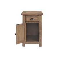 Chairside Table with 1 Drawer and USB Ports, Natural Brown