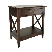 Nightstand with 1 Drawer and Criss Cross Sides, Espresso Brown