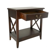 Nightstand with 1 Drawer and Criss Cross Sides, Espresso Brown
