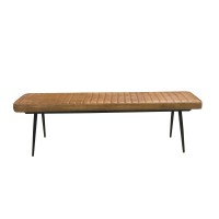 Bench with Tufted Leatherette Seat and Metal Legs, Brown