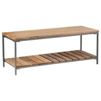 Accent Bench with 1 Slatted Shelf and Tubular Metal Legs, Natural Brown