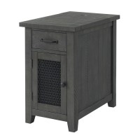 Chairside Table with 1 Drawer and 1 Wire Door, Gray