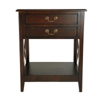 Nightstand with 2 Drawers and Criss Cross Sides, Espresso Brown