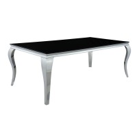 Dining Table with Glass Top and Cabriole Legs, Black and Chrome