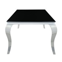 Dining Table with Glass Top and Cabriole Legs, Black and Chrome