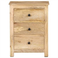 Vidaxl Mango Wood Bedside Cabinet - Brown Solid Wood Nightstand With 3 Drawers, Rustic Bedroom Storage/Side Table Furniture, 17.7
