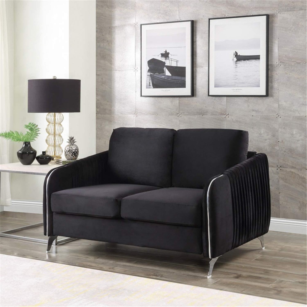 Lilola Home Hathaway Black Velvet Modern Chic Loveseat Couch