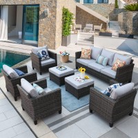 Ovios Patio Furniture Set 7 Pieces Outdoor Wicker Rattan Sofa Couch With 4 Chairs Ottomans And Comfy Cushions All Weather Hig