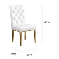 Gold Tempered Glass 7 Piece Dining Set Ring Chairs in White Faux Leather