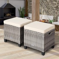 Tangkula 2 Pieces Patio Rattan Ottomans Outdoor Wicker Footstool Footrest Seat With Soft Cushions And Steel Frame Allweather