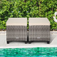 Tangkula 2 Pieces Patio Rattan Ottomans Outdoor Wicker Footstool Footrest Seat With Soft Cushions And Steel Frame Allweather