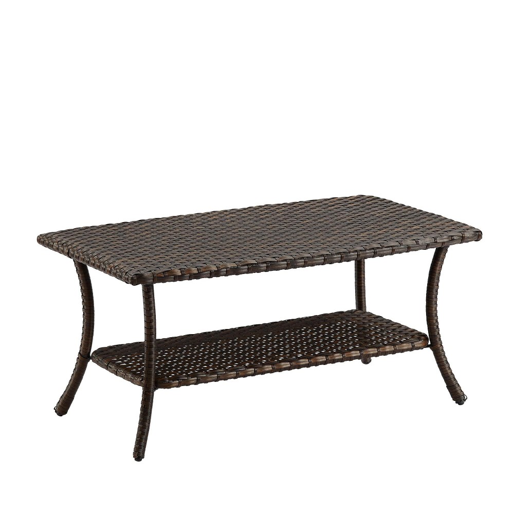 Rilyson Outdoor Wicker Coffee Table Patio Rattan Coffee Table With 2Tier Storage Shelf With Pp Board For Patio Conversation Se