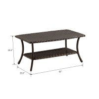 Rilyson Outdoor Wicker Coffee Table Patio Rattan Coffee Table With 2Tier Storage Shelf With Pp Board For Patio Conversation Se