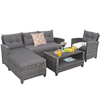 Tangkula 4 Pieces Rattan Conversation Set, Patiojoy Outdoor Furniture Set With Cushions, Lounge Sofa Set With Coffee Table, Patio Sectional Sofa Set For Patio Garden Poolside Backyard (Gray)