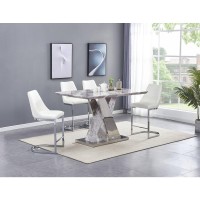 Classic 5 Piece Dining Set White Faux Marble Counter Height Table 4 White Faux Leather Side Chairs Chrome