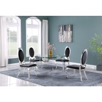 Round 5 Piece Dining Set Glass Table Acrylic 4 Dining Chairs Stainless Steel in Black Velvet