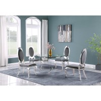 Round 5 Piece Dining Set Glass Table Acrylic 4 Dining Chairs Stainless Steel in Dark Gray Velvet