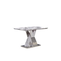 Counter Height White Faux Marble Dining Table with Stainless Steel XBase