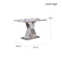 Counter Height White Faux Marble Dining Table with Stainless Steel XBase