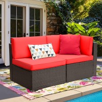 Devoko 2 Pieces Patio Furniture Sofa Sets Outdoor Allweather Sectional Corner Sofa And Armless Sofa Red