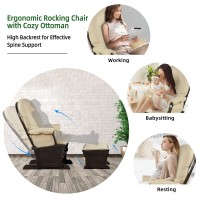 Costzon Baby Glider And Ottoman Cushion Set, Wood Baby Rocker Nursery Furniture For Napping, Nursing, Reading, Upholstered Comfort Nursery Chair W/Padded Armrests & Detachable Cushion (Beige)