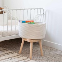 Organihaus White Cotton Rope Basket For Books | Woven Fabric Storage Basket | Towel Baskets For Bathroom | Woven Baskets For Organizing | Decorative Rope Baskets For Storage | Baby Toy Basket
