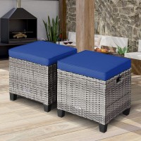 Tangkula 2 Pieces Patio Rattan Ottomans Outdoor Wicker Footstool Footrest Seat With Soft Cushions And Steel Frame Allweather