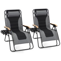 Maison Arts Oversize Zero Gravity Lawn Chairs Set Of 2 Xl Padded Anti Gravity Lounge Chairs Adjustable Recliner Wpillow Cup H