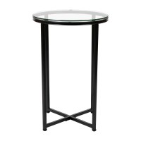 Greenwich Collection End Table - Modern Clear Glass Accent Table with Crisscross Matte Black Frame
