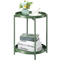 Danpinera 2 Tier Metal Side Table With Removable Tray Folding End Outdoor Small Accent Table Antirust Green Nightstand For Be