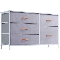 Nicehill Dresser For Bedroom With 5 Drawers, Storage Drawer Organizer, Wide Chest Of Drawers For Closet, Clothes, Kids, Baby, Tv Stand With Storage Drawers, Wood Board, Fabric Drawers(Light Grey)
