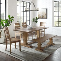 Joanna 6Pc Dining Set Rustic Brown Table Bench 4 Ladder Back Chairs