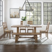 Joanna 6Pc Dining Set Rustic Brown Table Bench 4 Ladder Back Chairs