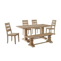 Joanna 6Pc Dining Set Rustic Brown Table Bench 4 Ladder Back Chairs