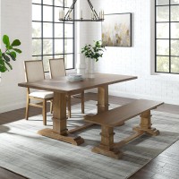 Joanna 4Pc Dining Set Rustic Brown Table Bench 2 Upholstered Chairs