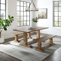 Joanna 3Pc Dining Set Rustic Brown Table 2 Benches