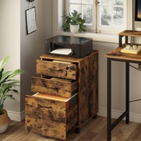 Rolanstar File Cabinet 3 Drawers, Rolling Mobile Filing Cabinet With 1 Lock, Under Desk File Cabinet With 5 Wheels And Hanging File Folders, For Letter Sized Documents, Rustic Brown