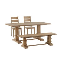 Joanna 4Pc Dining Set Rustic Brown Table Bench 2 Ladder Back Chairs