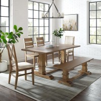 Joanna 6Pc Dining Set Rustic Brown Table Bench 2 Ladder Back Chairs 2 Upholstered Chairs