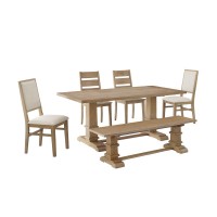 Joanna 6Pc Dining Set Rustic Brown Table Bench 2 Ladder Back Chairs 2 Upholstered Chairs