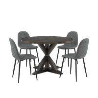 Hayden 5Pc Round Dining Set WWeston Chairs Distressed Gray Slate Table 4 Chairs