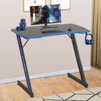 Gmaing Desk 35.4In Pc Computer Desk, Blue Ergonomic Gaming Table Z Shaped Gaming Workstation With Headphone Hook For Home Office,Blue