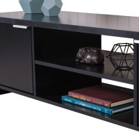 Madesa Tv Stand Cabinet With Storage Space And Cable Management, Tv Table Unit For Tvs Up To 65 Inches, Wooden, 16'' H X 15'' D X 57'' L - Black