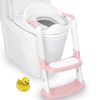 Jassone Potty Training Seat, Toddler Step Stool, 2 In 1 Potty Training Toilet For Kids, Baby Seat With Splash Guard And Anti-Slip Pad For Boys Girls Potty Training, Babypink