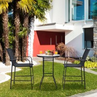 Tangkula 3 Pieces Outdoor Patio Bar Set, Outdoor Bistro Set With 2 Bar Stools And 1 Tempered Glass Bar Table, Bar Height Patio Table And Stools Set For Backyard, Garden, Lawn (Black)